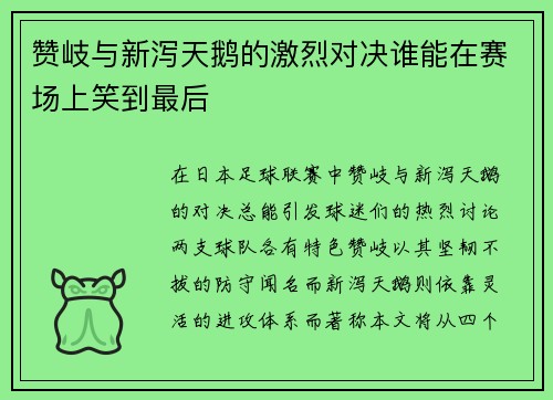赞岐与新泻天鹅的激烈对决谁能在赛场上笑到最后